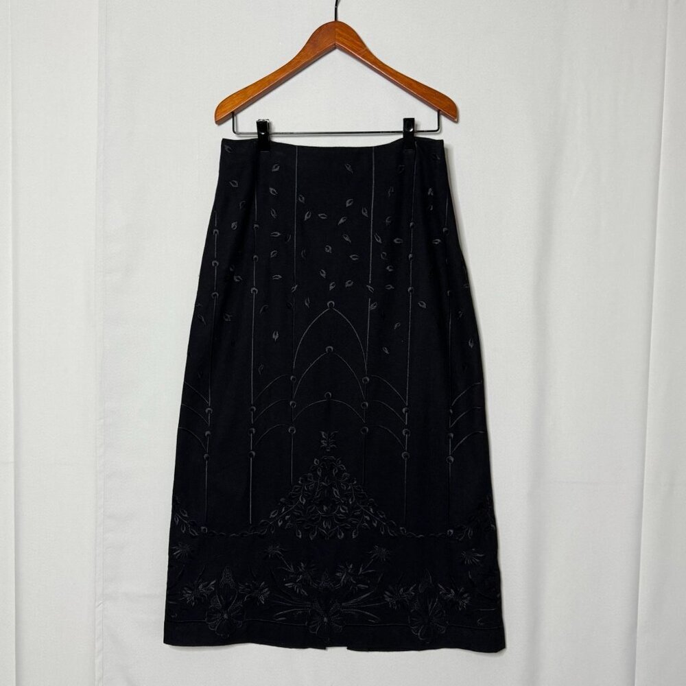 Talbots Petite Black Wool Blend Embroidered A Line Pencil Maxi Skirt Size 12 P